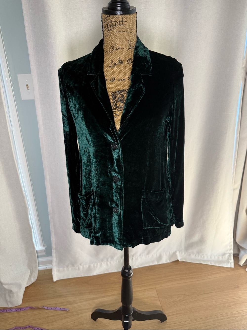 Women's Velvet Blouse in Deep Green